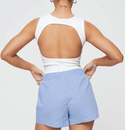 Mini Shorts - Striped - Elastic Waist - Summer Shorts - Women's Shorts-Allison Arch