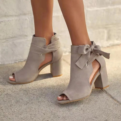Open Toe Boots - Bow - Block Heel - Heeled Ankle Boots - Women's Heels-Allison Arch