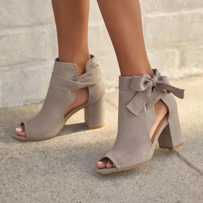 Open Toe Boots - Bow - Block Heel - Heeled Ankle Boots - Women's Heels-Allison Arch