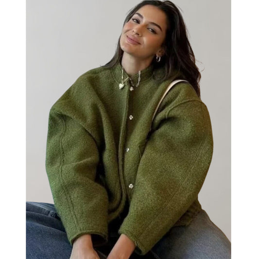 Oversized Bomber Jacket | Button-Up | Pockets | Oversized Jacket | Women's Jacket-Allison Arch
