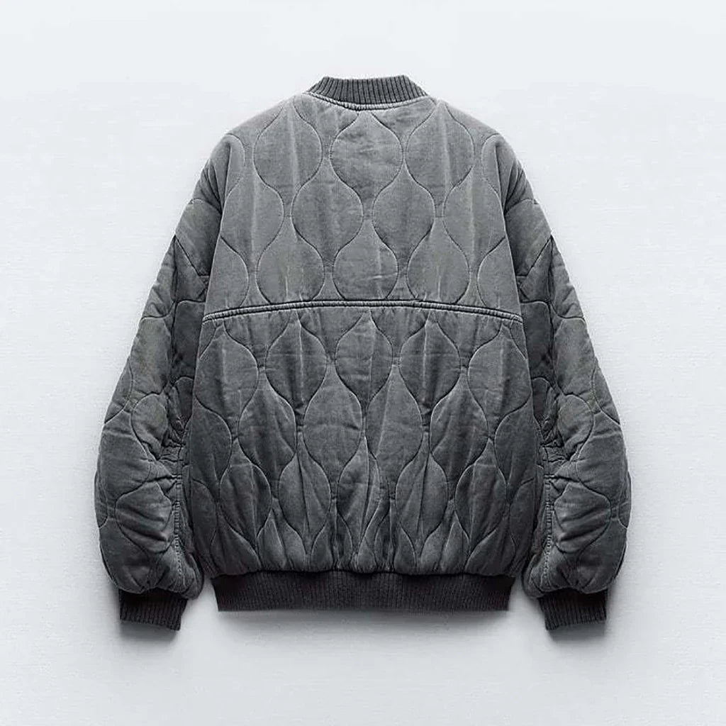 Oversized Jacket - Gray - Padded - Bomber Jacket - Women's Jacket-Allison Arch