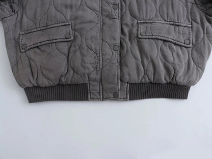 Oversized Jacket - Gray - Padded - Bomber Jacket - Women's Jacket-Allison Arch