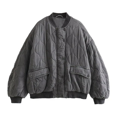 Oversized Jacket - Gray - Padded - Bomber Jacket - Women's Jacket-Allison Arch
