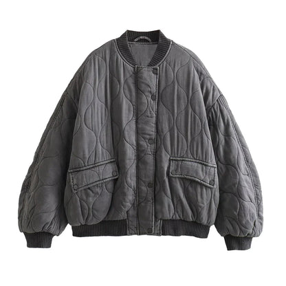Oversized Jacket - Gray - Padded - Bomber Jacket - Women's Jacket-Allison Arch