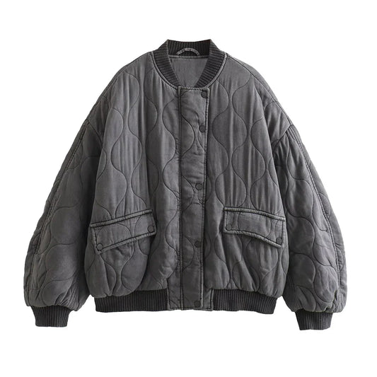 Oversized Jacket - Gray - Padded - Bomber Jacket - Women's Jacket-Allison Arch