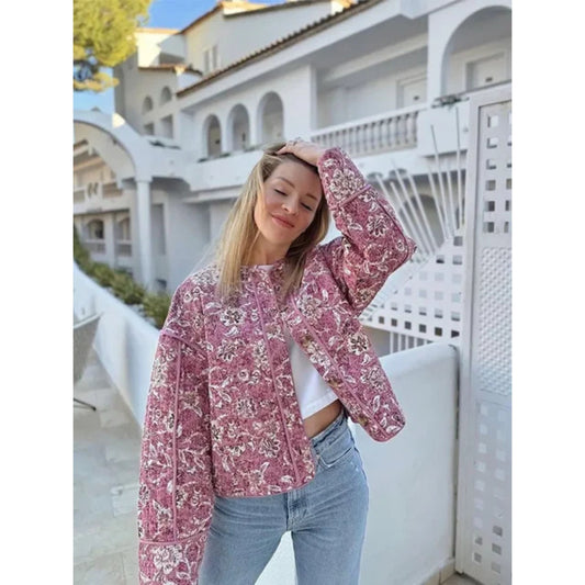 Oversized Jacket - Women's Loose Fit Pink Quilted Jacket-Allison Arch