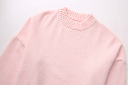 Oversized Sweater - Pink - Round Neck - Oversized Pullover - Women's Knitwear-Allison Arch