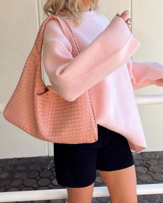 Oversized Sweater - Pink - Round Neck - Oversized Pullover - Women's Knitwear-Allison Arch
