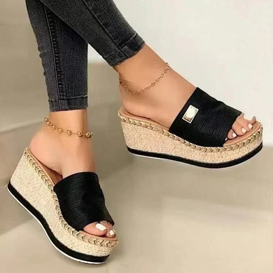 Platform Sandals | Straw | Slip-On | Platform Slides | Women's Sandals-Allison Arch