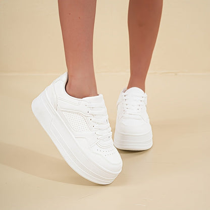 Platform Sneakers - Lace-Up - Plateau - White Sneakers - Women's Sneakers-Allison Arch