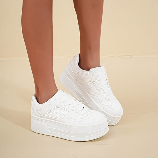Platform Sneakers - Lace-Up - Plateau - White Sneakers - Women's Sneakers-Allison Arch