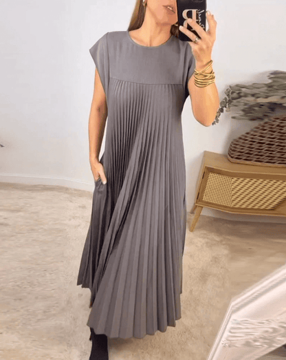 Pleated Dress - Sleeveless - Loose Fit - Maxi Dress - Long Dresses-Allison Arch
