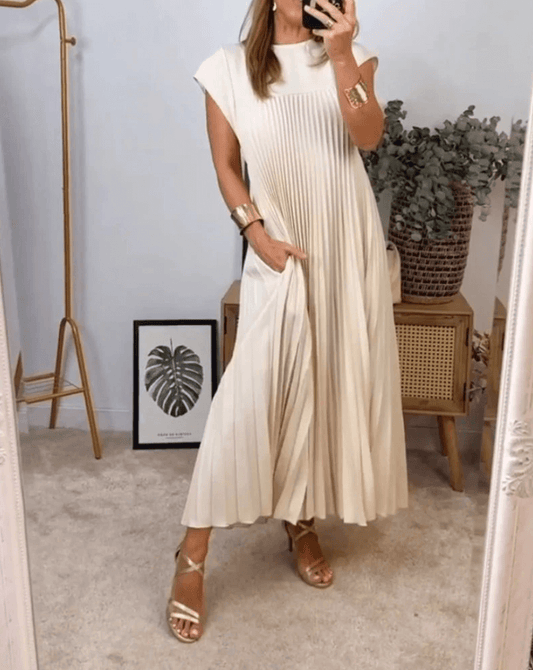 Pleated Dress - Sleeveless - Loose Fit - Maxi Dress - Long Dresses-Allison Arch