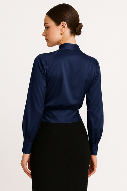 Satin Blouse - Long Sleeve - V-Neck - Satin Shirt - Women's Blouse-Allison Arch