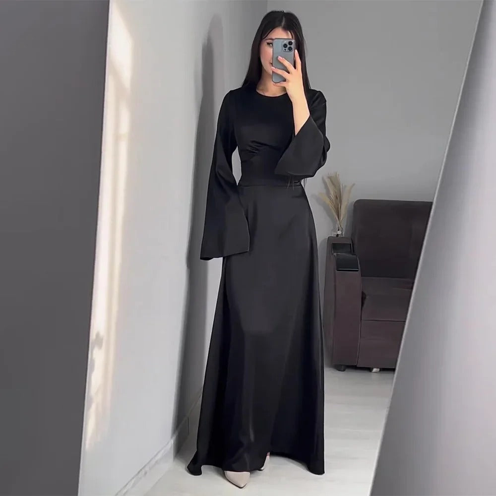 Satin Dress - Elegant - Bell Sleeve - Long Sleeve Dress - Maxi Satin Dress-Allison Arch