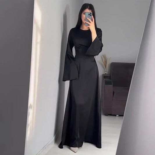 Satin Dress - Elegant - Bell Sleeve - Long Sleeve Dress - Maxi Satin Dress-Allison Arch