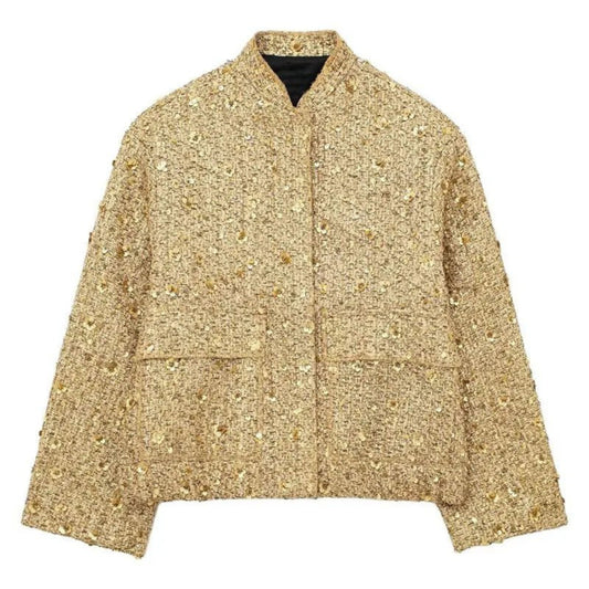 Sequin Jacket - Women's Loose Fit Sparkle Glitter Bomber Jacket-Allison Arch