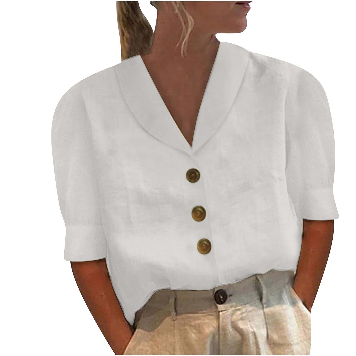 Short Sleeve Blouse | Loose Fit | Collared | Button-Up Top | Ladies Tops-Allison Arch