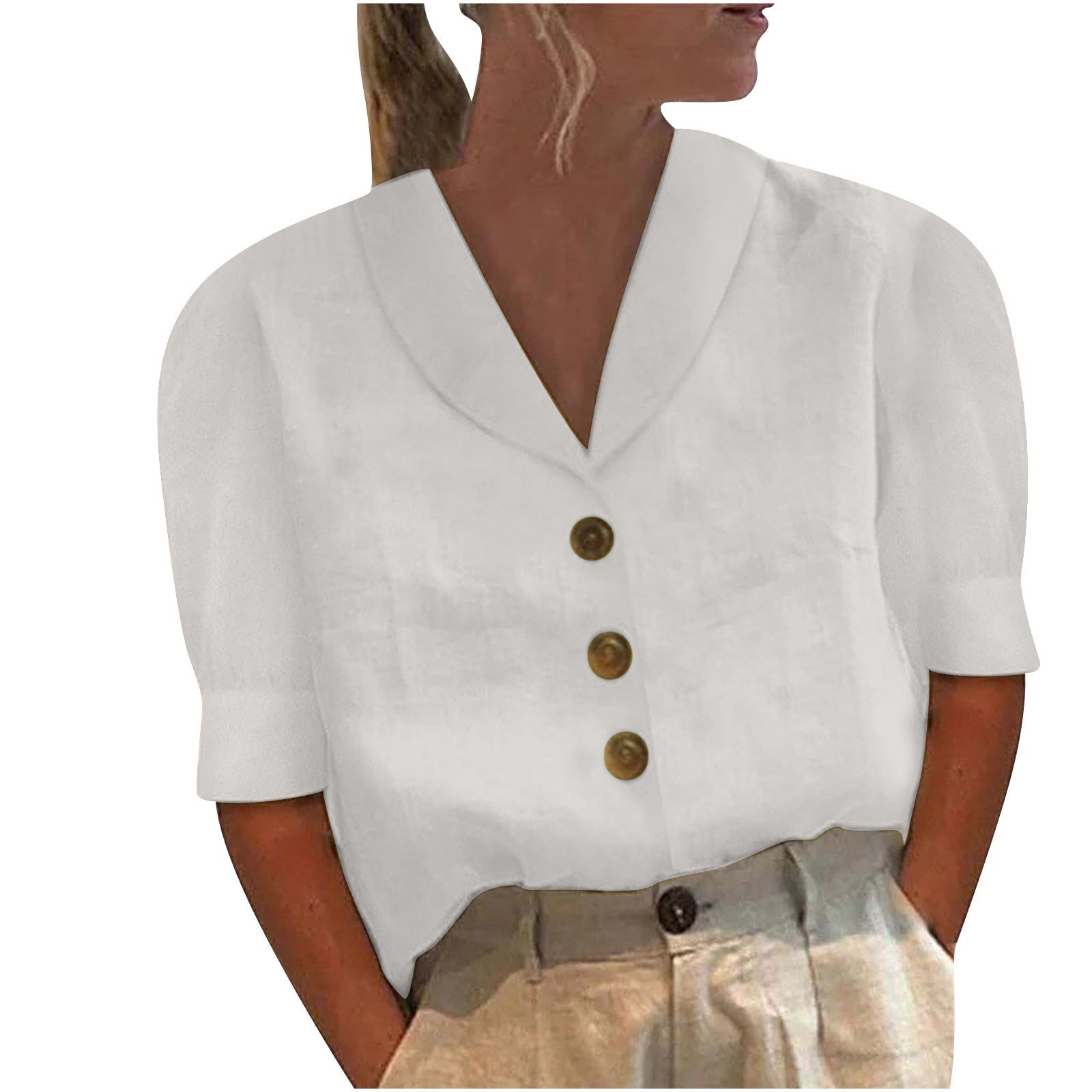 Short Sleeve Blouse | Loose Fit | Collared | Button-Up Top | Ladies Tops-Allison Arch