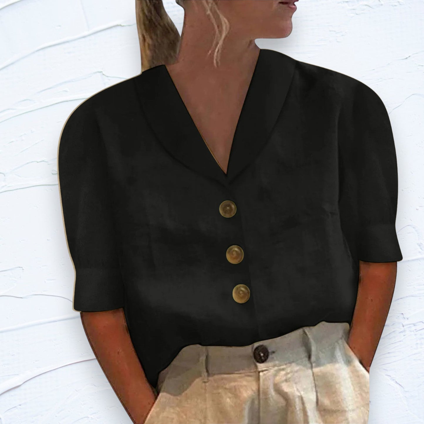 Short Sleeve Blouse | Loose Fit | Collared | Button-Up Top | Ladies Tops-Allison Arch