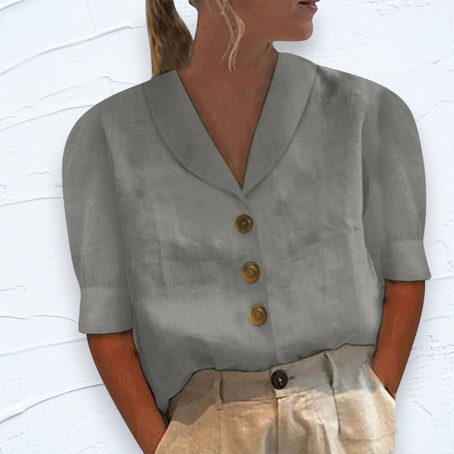 Short Sleeve Blouse | Loose Fit | Collared | Button-Up Top | Ladies Tops-Allison Arch