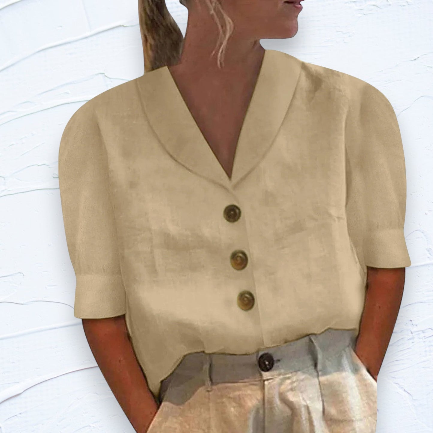Short Sleeve Blouse | Loose Fit | Collared | Button-Up Top | Ladies Tops-Allison Arch