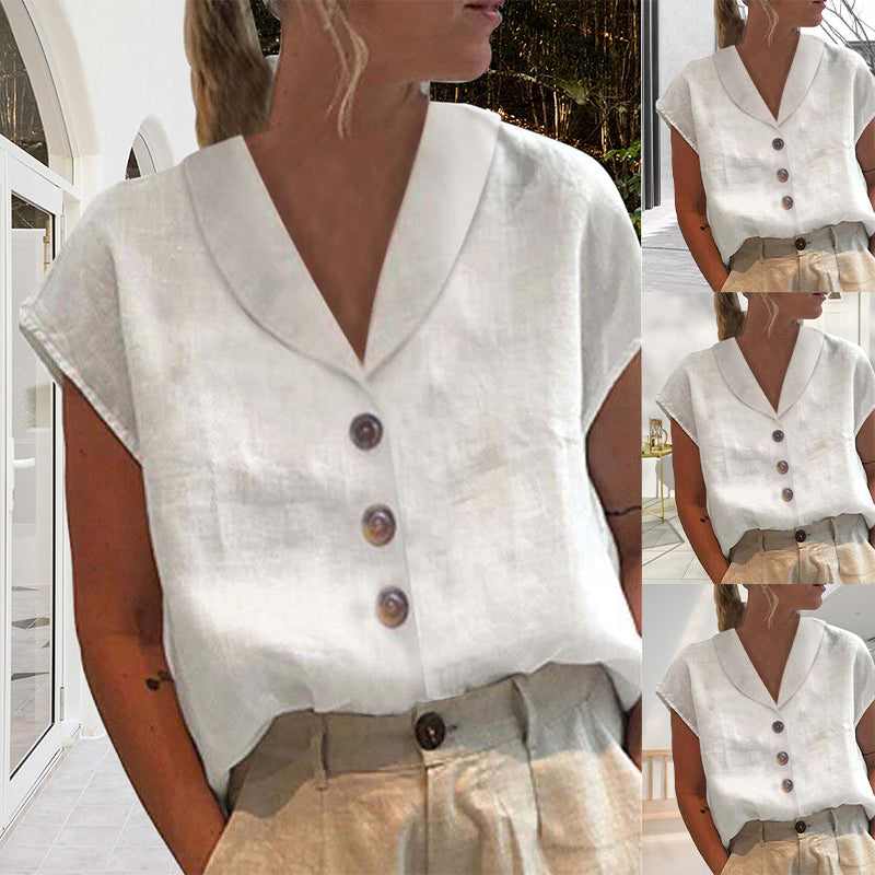 Short Sleeve Blouse | Loose Fit | Collared | Button-Up Top | Ladies Tops-Allison Arch