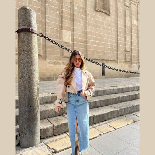 Short Trench Jacket - Belt - Double Breasted - Short Trench Coat - Women's Jacket-Allison Arch