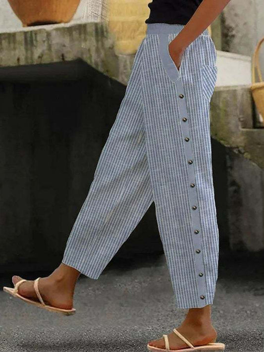 Summer Pants - Women's Loose Fit Linen Side Button Trousers-Allison Arch