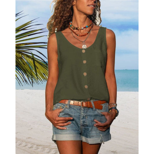 Summer Top | Loose Fit | Button Front | Sleeveless Top | Women's Top-Allison Arch