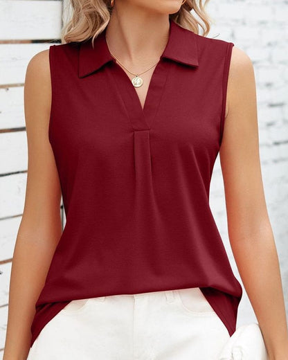 Summer Top - Sleeveless - V-Neck - Collared Top - Women's Clothing-Allison Arch