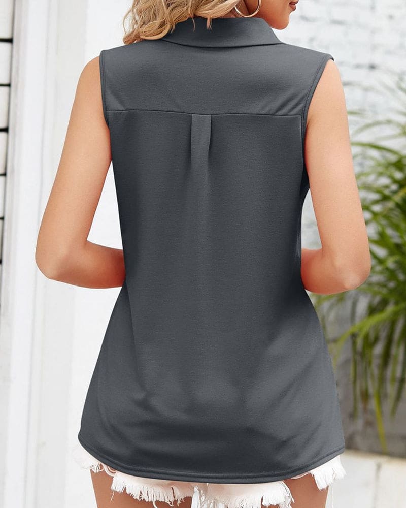Summer Top - Sleeveless - V-Neck - Collared Top - Women's Clothing-Allison Arch
