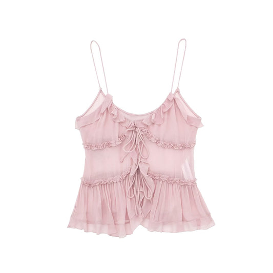 Tie Front Top - Ruffle - See Through - Chiffon Top - Women's Top-Allison Arch
