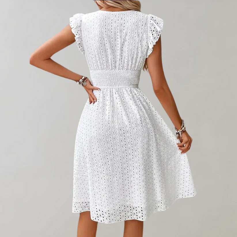White Dress | V-neck | Sleeveless | Eyelet Dress | Summer Dress-Allison Arch