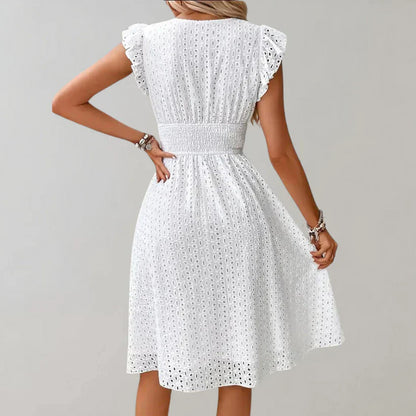 White Dress | V-neck | Sleeveless | Eyelet Dress | Summer Dress-Allison Arch