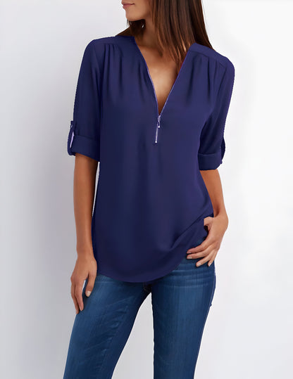 Women's Blouse | Loose Fit | Long Sleeve | Summer Tops | Half Zip Tops Women's-Allison Arch