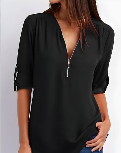 Women's Blouse | Loose Fit | Long Sleeve | Summer Tops | Half Zip Tops Women's-Allison Arch