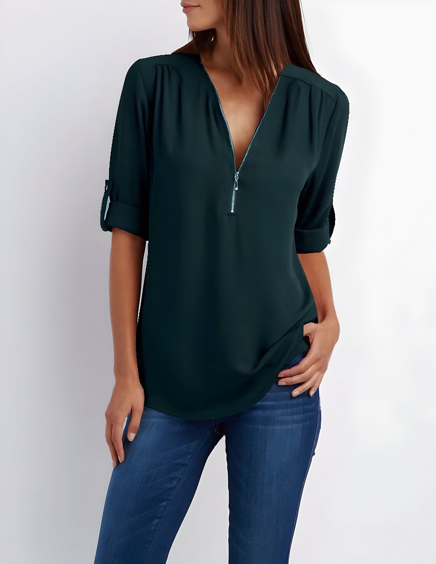 Women's Blouse | Loose Fit | Long Sleeve | Summer Tops | Half Zip Tops Women's-Allison Arch