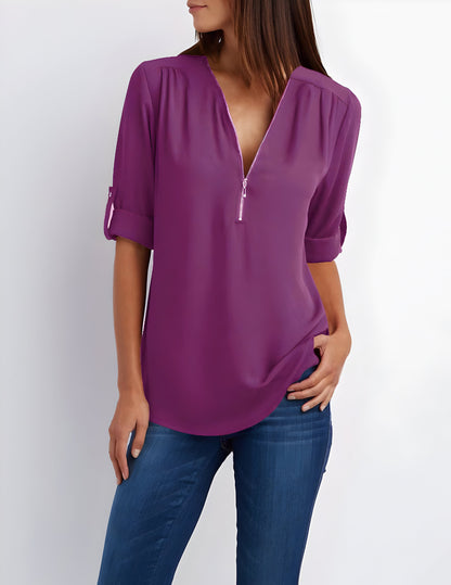 Women's Blouse | Loose Fit | Long Sleeve | Summer Tops | Half Zip Tops Women's-Allison Arch