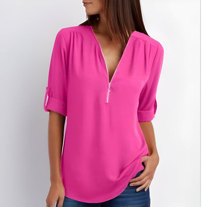 Women's Blouse | Loose Fit | Long Sleeve | Summer Tops | Half Zip Tops Women's-Allison Arch