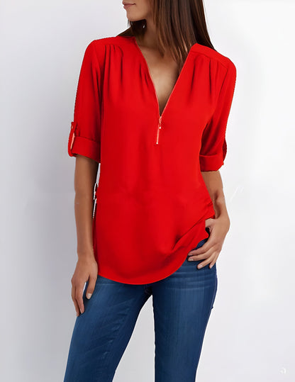 Women's Blouse | Loose Fit | Long Sleeve | Summer Tops | Half Zip Tops Women's-Allison Arch