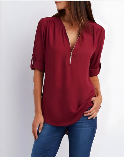 Women's Blouse | Loose Fit | Long Sleeve | Summer Tops | Half Zip Tops Women's-Allison Arch