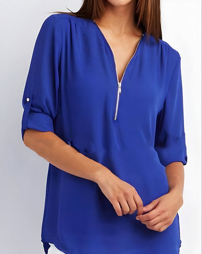Women's Blouse | Loose Fit | Long Sleeve | Summer Tops | Half Zip Tops Women's-Allison Arch