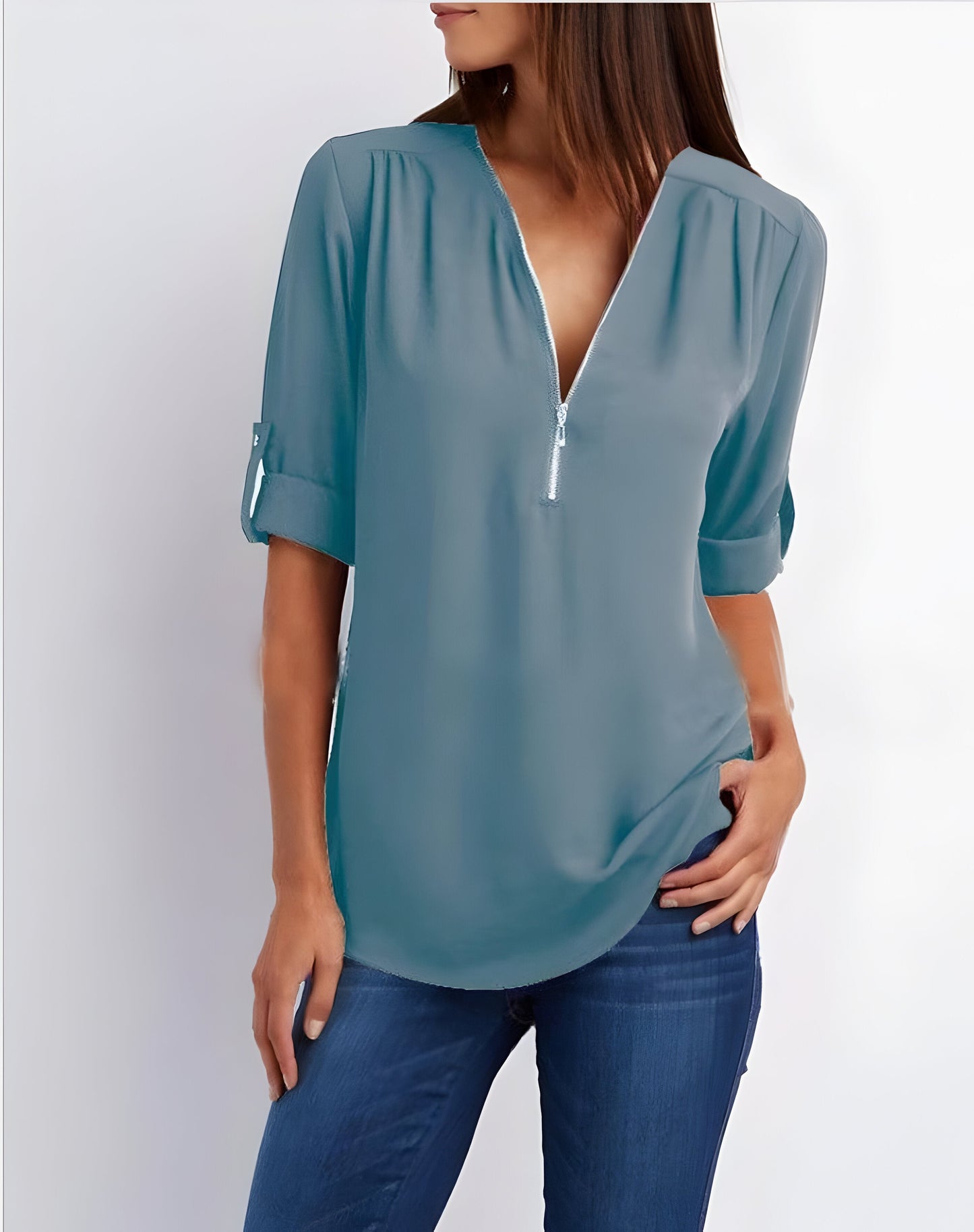 Women's Blouse | Loose Fit | Long Sleeve | Summer Tops | Half Zip Tops Women's-Allison Arch