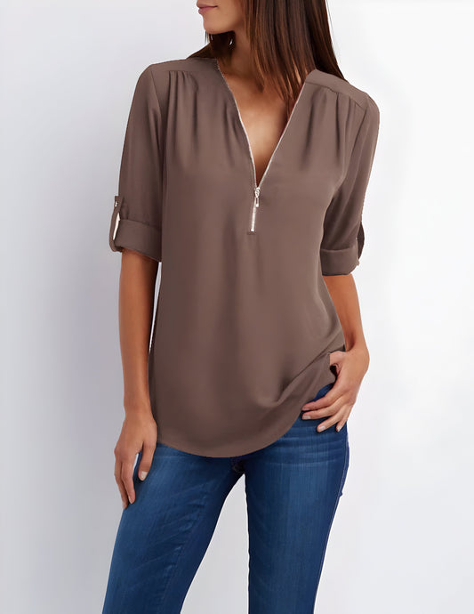 Women's Blouse | Loose Fit | Long Sleeve | Summer Tops | Half Zip Tops Women's-Allison Arch