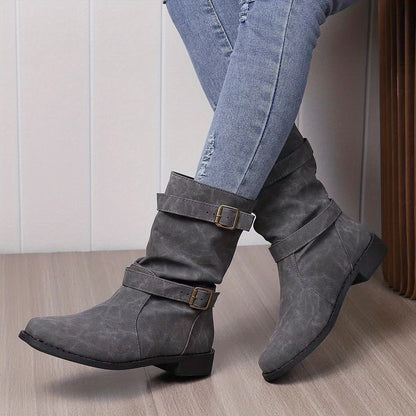 Women's Boots | Buckle Strap | Vintage | Mid Calf Boots | Slouchy Boots-Allison Arch