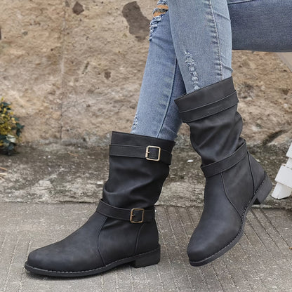 Women's Boots | Buckle Strap | Vintage | Mid Calf Boots | Slouchy Boots-Allison Arch