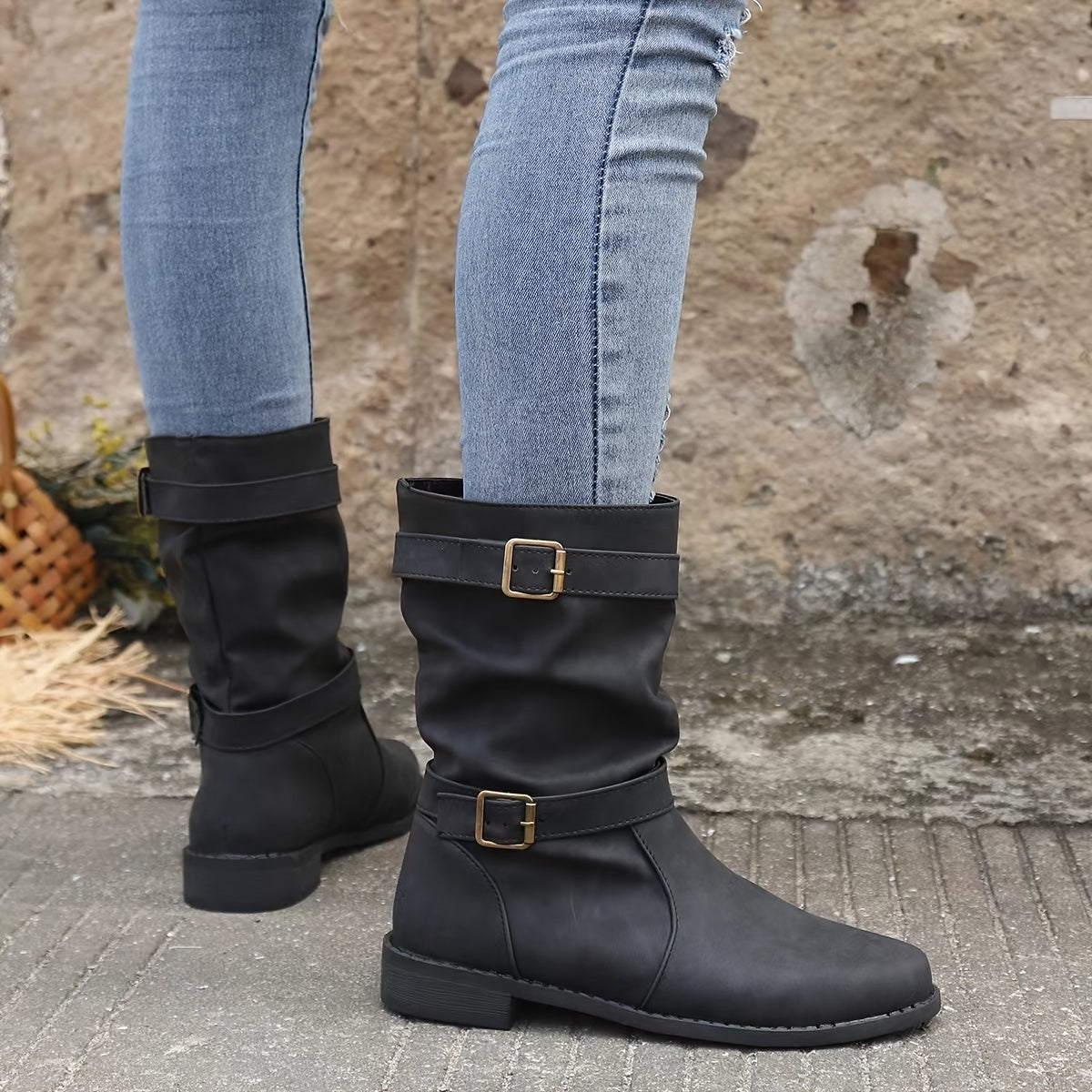 Women's Boots | Buckle Strap | Vintage | Mid Calf Boots | Slouchy Boots-Allison Arch