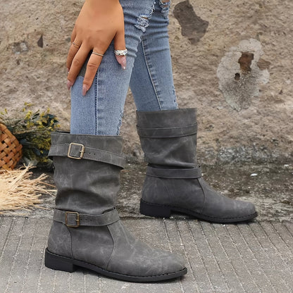 Women's Boots | Buckle Strap | Vintage | Mid Calf Boots | Slouchy Boots-Allison Arch