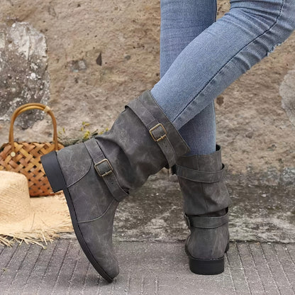 Women's Boots | Buckle Strap | Vintage | Mid Calf Boots | Slouchy Boots-Allison Arch